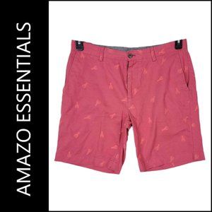 Amazon Essentials Men Flat Front Lobster Print Short Cotton Size 33 Red